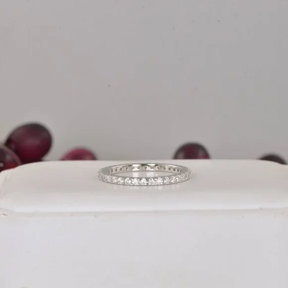 Authentic Genuine Moissanite Diamonds Full Eternity Ring Band - Picture 7 of 9